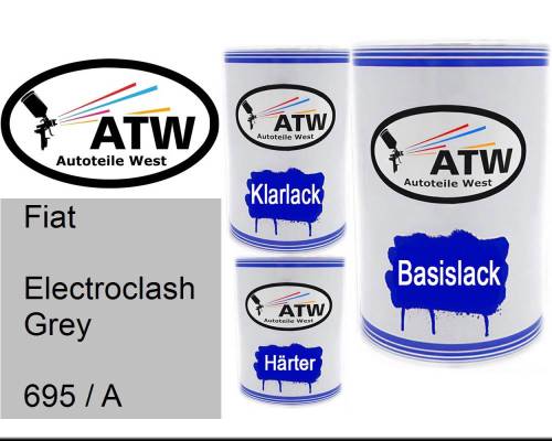 Fiat, Electroclash Grey, 695 / A: 500ml Lackdose + 500ml Klarlack + 250ml Härter - Set, von ATW Autoteile West.